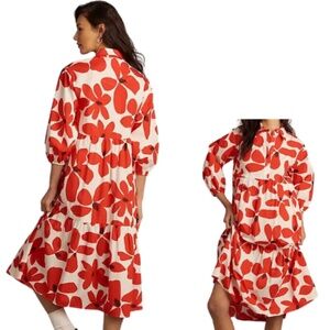 Maeve Anthropologie - The Bettina Tiered Shirt Dress (Small, Red)